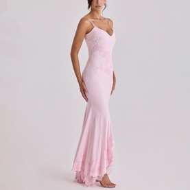 Anastelle Hand Beaded Satin Maxi Dress