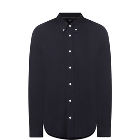 Boss Black Casual dark blue cotton casual shirt with button-down collar, long sleeves, and white button placket