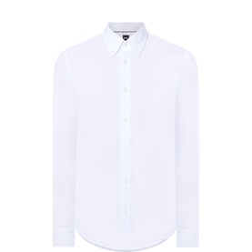 Boss Black Casual white cotton casual shirt with button-down collar and long sleeves, flat lay product shot