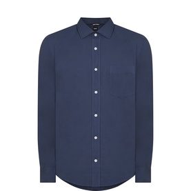 Boss Black Casual H-Rob Casual Shirt in Open Blue, long-sleeved cotton shirt with pointed collar, button fastenings, chest pocket, and curved hem.