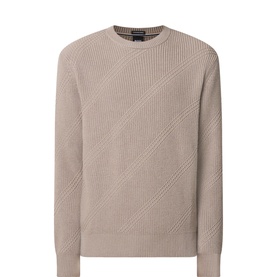 Boss Black Casual open brown wool crew neck jumper with tonal diagonal ribbed texture detail across front