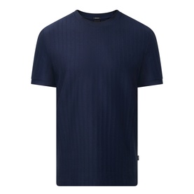 Boss Black Casual H-Thompson318 Tonal Stripe T-Shirt in dark blue, crew neck, short sleeves, vertical tonal stripes, straight hem