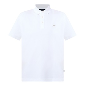 Boss Black Casual C-Parris Logo Polo Shirt in white, polo collar, two-button placket, short sleeves, tonal chest logo embroidery