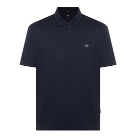 Boss Black Casual C-Parris Double B Logo Polo Shirt in dark blue, polo collar, short sleeves, button fastenings, straight hem