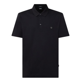 Boss Black Casual black cotton polo shirt with three-button placket and tonal embroidered logo badge at chest