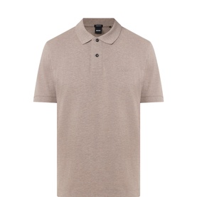 Boss Black Casual open brown cotton polo shirt with short sleeves, ribbed collar, and two-button placket