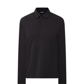 Boss Black Casual black long-sleeve polo shirt with button placket, cotton-silk blend, flat lay view
