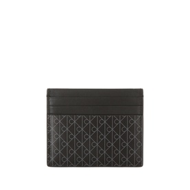 Calvin Klein Black UB1 cardholder with allover CK monogram print, slim flat design with multiple card slots visible at top edge