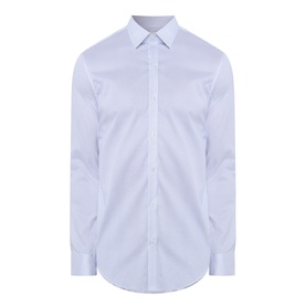Calvin Klein Geometric Single-Cuff Shirt in Blue Geo, slim fit with classic collar, button fastening, long sleeves and single cuffs