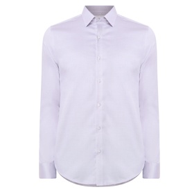 Calvin Klein Stretch Single-Cuff Shirt in burgundy, classic collar, long sleeves, single cuff, curved hemline, slim fit