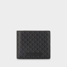 Calvin Klein bifold wallet in Black UB1 with all-over CK monogram print, coated finish