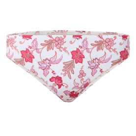 Seafolly Summer Chintz Retro Bikini Bottoms in ecru with pink floral print, low-rise cut and wide side panels
