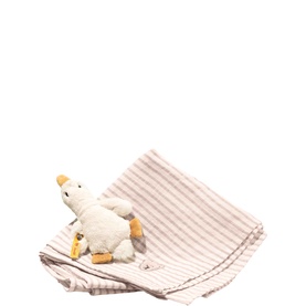 Steiff Bears Gilda Goose Grip Toy, Rattle & Burp Cloth Gift Set in white, featuring plush goose toy with pink striped cotton burp cloth