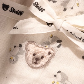 Steiff Bears Lio Penguin Grip Toy Rattle & Burp Cloth Gift Set, grey cotton burp cloth with embroidered bear faces and penguin print