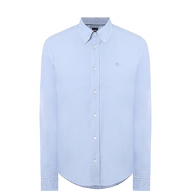 Boss Black Casual Open Blue cotton casual shirt with button-down collar and embroidered chest logo, long sleeves