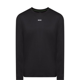 Boss Green Label black long-sleeve crew neck T-shirt in polyester-elastane blend with small chest logo print