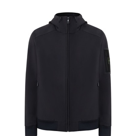 Boss Green Label black zip-through hooded jacket with sleeve badge detail and ribbed cuffs, 100% polyester
