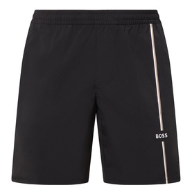 Boss Green Label TOC Game 8" Golf Shorts in black with contrast stripe detail along side seam and BOSS logo print