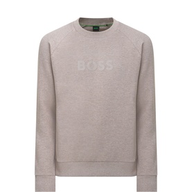 Boss Green Label Salbo Logo Sweatshirt in light pastel brown, crew neck with tonal logo, ribbed cuffs and hem, long sleeves