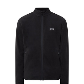 Boss Green Label black zip-through fleece sweat with funnel neck, two side pockets and white chest logo