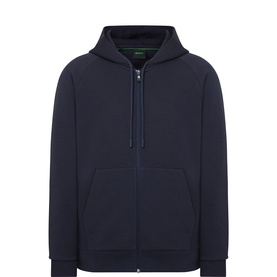 Boss Green Label Dark Blue zip-through hoodie with front kangaroo pocket and silver zip, 95% cotton