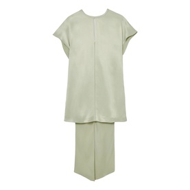 Reiss grey short-sleeve top and wide-leg trouser co-ord set, shot flat against white background