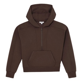 Reiss mocha brown half-zip hoodie with kangaroo pocket and ribbed cuffs and hem