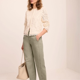 Washed Mid-Rise Barrel Leg Chinos