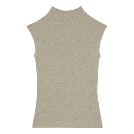 Reiss gold sleeveless ribbed mock-neck top, slim fit with high neckline and cap sleeves, flat lay view
