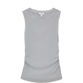 Reiss grey sleeveless top with scoop neck and ruched side detailing, relaxed fit