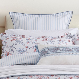 Seren Square Pillowcase Pair Denim Blue/Pink