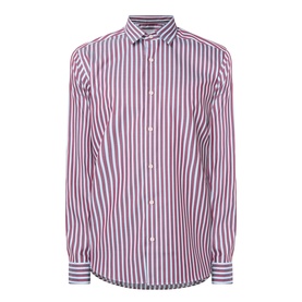 Eton Bengal Stripe Single-Cuff Shirt in dark red, white stripe, cut-away collar, button fastening, long sleeves, curved hem