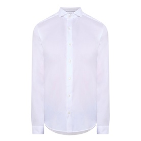 Eton Signature Oxford Shirt in white, wide spread collar, long sleeves, buttoned cuffs, front button fastening, curved hem