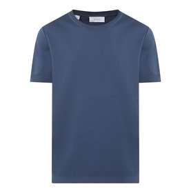 Eton dark blue cotton crew neck T-shirt, short sleeves, clean minimalist design, ghost mannequin shot