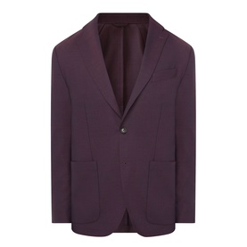 Eton Lana Tech Single-Breasted Blazer in dark red with notched lapels, patch pockets, button fastening and textured finish
