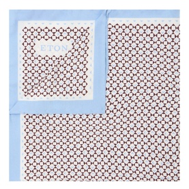 Eton Dark Red pocket square with geometric floral print and light blue border, laid flat showing folded corner detail