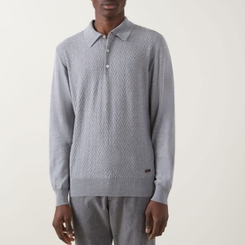 Chevron Structure Knitted Polo Sweater
