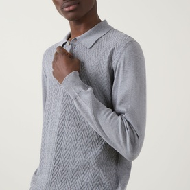 Chevron Structure Knitted Polo Sweater