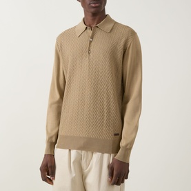 Chevron Structure Knitted Polo Sweater