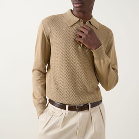 Chevron Structure Knitted Polo Sweater