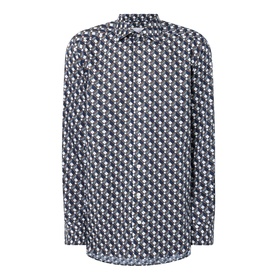 Eton Geometric Print Single-Cuff Shirt in navy blue, cut-away collar, long sleeves, single buttoned cuffs, curved hemline