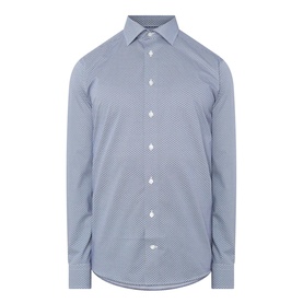 Eton Single Cuff Slim formal shirt in dark blue with white micro-dot print, spread collar, and button placket front
