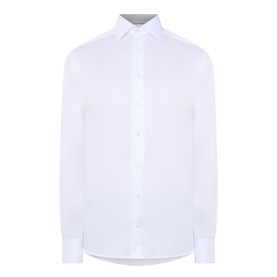 Eton Twill Single Cuff Shirt in white cotton, pointed collar, long sleeves, single cuffs, button fastenings