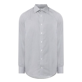 Eton Micro Print Single-Cuff Shirt in navy blue, spread collar, long sleeves, front button fastening, curved hem, slim fit