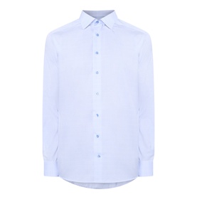 Eton Prince of Wales Check Shirt in light blue, cut-away collar, button fastening, long sleeves, single cuff, curved hemline