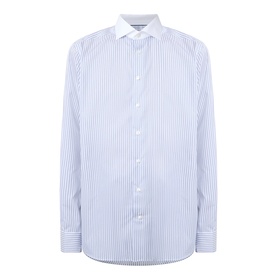 Eton Light Blue striped single cuff regular shirt with white collar, long sleeves and button front, 100% cotton