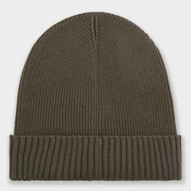 Hugo Boss Asic Logo Beanie Hat in Open Green, ribbed knit construction with wide turn-up brim, flat lay view