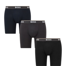Hugo Boss Boxers 3-Pack in navy, charcoal and black with branded elasticated waistbands, cotton-elastane blend