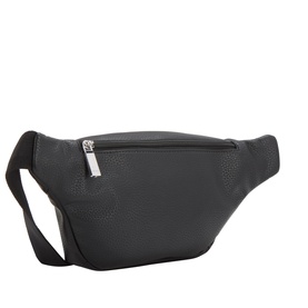 Hugo Boss black faux leather bum bag with silver-tone zip, front pocket, and adjustable strap