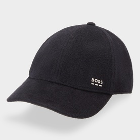 Hugo Boss navy wool and silk baseball cap with structured brim and embroidered BOSS logo patch